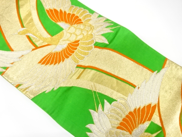 JAPANESE KIMONO / ANTIQUE FUKURO OBI / SILK / WOVEN CRANES